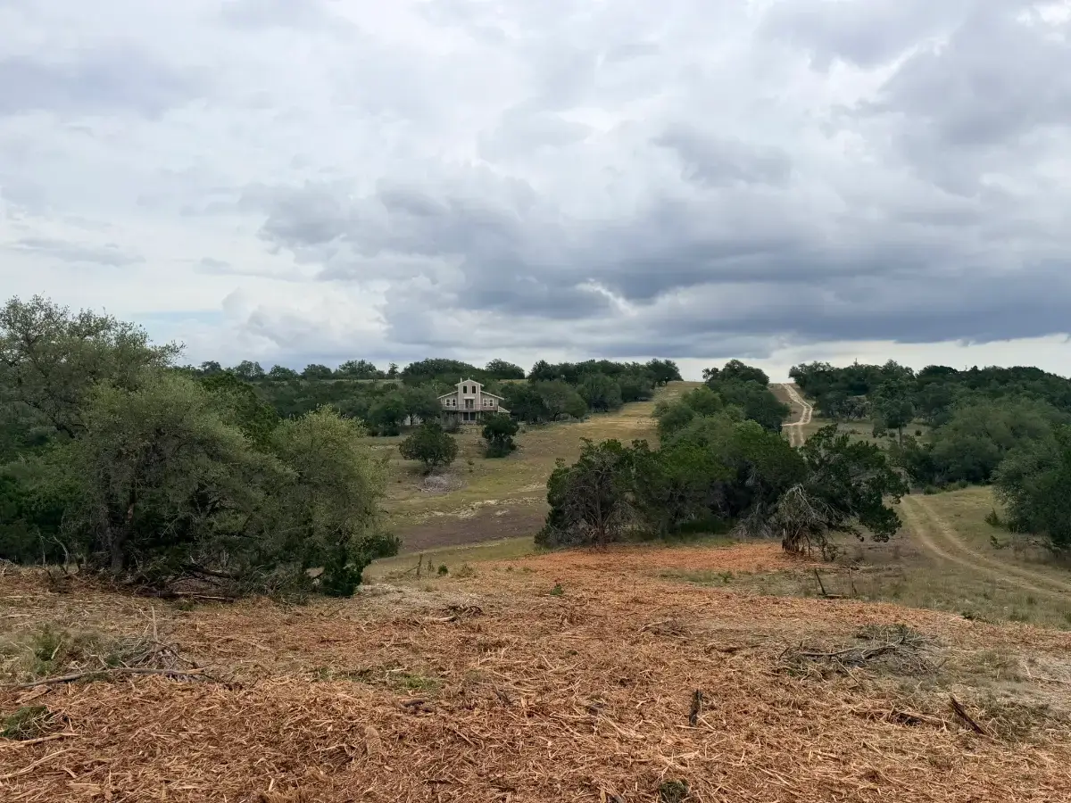 Mulched hillside with Hill Country views