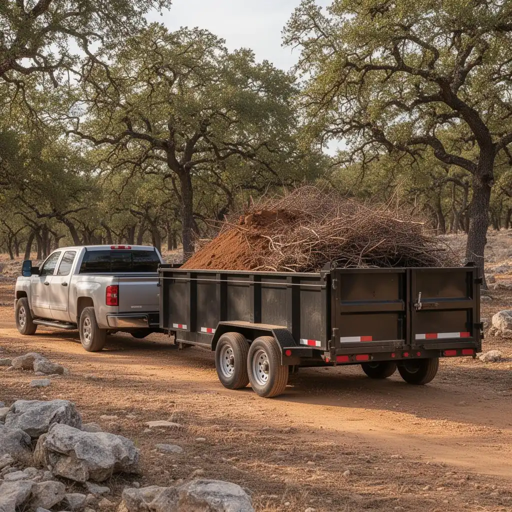 Haul Away on a Texas Hill Country property — Removal of dirt, debris, and brush — plus material delivery.